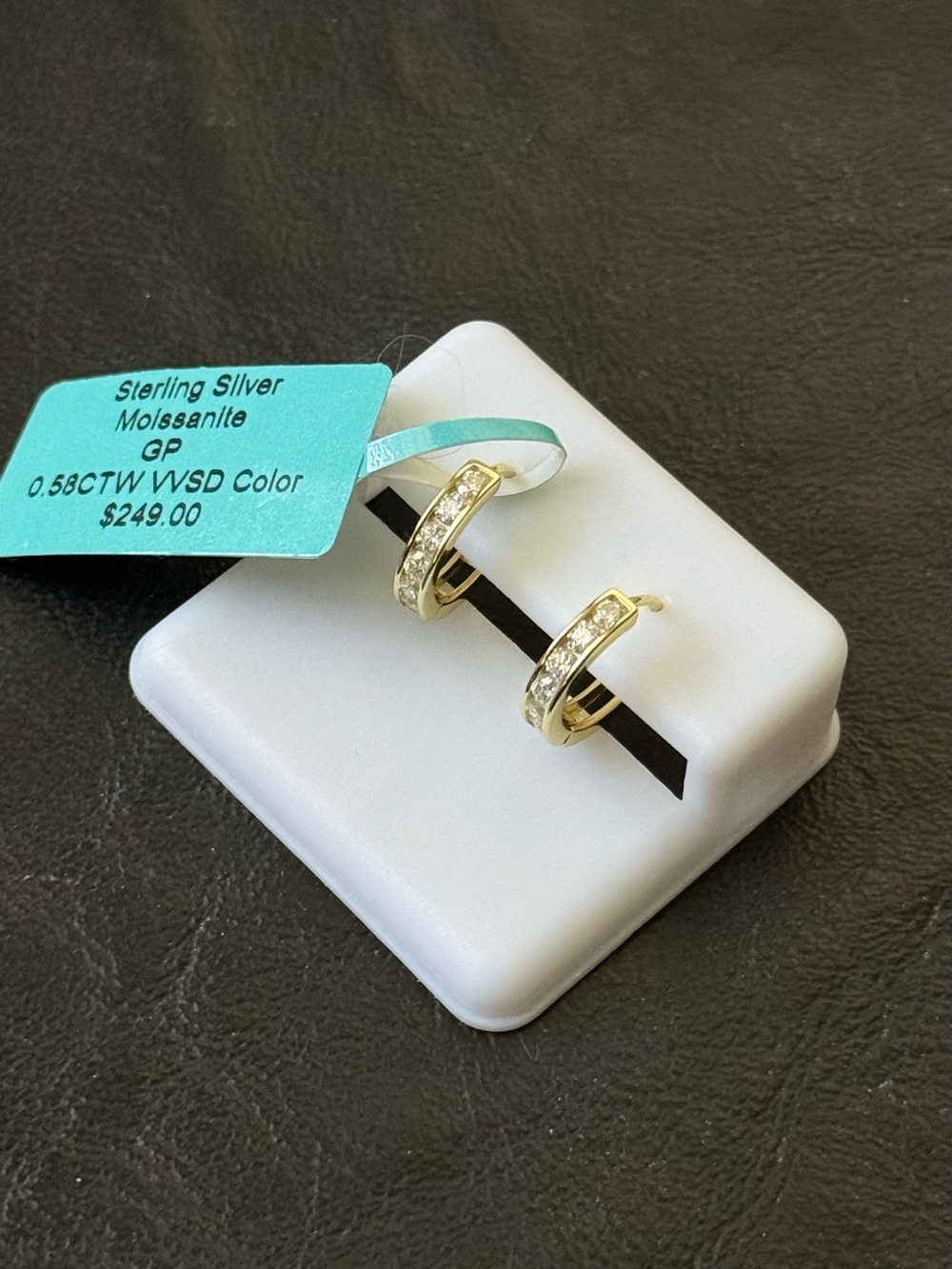 Gold-Plated Sterling Silver Huggie Hoop Earrings with White Moissanite